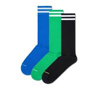 Happy Socks Unisex Socken, 3er Pack - Solid Crew Socks, Baumwolle, Streifen, unifarben, Baumwollmischung Schwarz/Grün/Blau 41-46