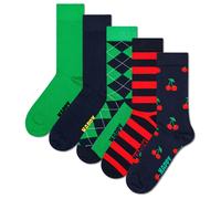 Happy Socks Unisex Socken, 5er Pack - Everyday Crew 5-Pack, Motivsocken, Baumwoll-Mix Cherry / 41-46 41-46 Mehrfarbig