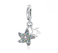 Happy Starfish Anhänger Charm, 925 Sterling Silber Charm Armband Zubehör, kompatibel mit Pandora Armband Halskette