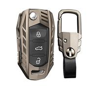 Happyit Zinklegierung + Leder + TPU Autoschlüsselhüllen für Volkswagen Golf Polo Jetta Passat Lavida MK7 Tiguan Mk2 Skoda Octavia Magotan Superb Kodiaq 3 Tasten (A, Matte Farbe)