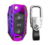 Happyit Zinklegierung + Leder + TPU Autoschlüsselhüllen für Volkswagen Golf Polo Jetta Passat Lavida MK7 Tiguan Mk2 Skoda Octavia Magotan Superb Kodiaq 3 Tasten (A, Bunt)