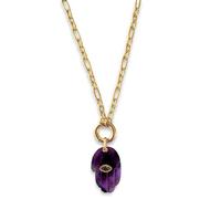happymaker - Amethyst Kette, hochwertig vergoldete Edelstahlkette mit Amethyst Anhänger, echte Edelstein Goldkette Damen, wasserfest und nickelfrei, Statement Kette, handmade in Deutschland