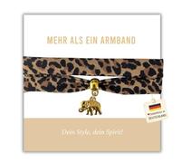 happymaker - Leopardenmuster Armband und Choker, Wickelarmband im Leo Style aus Stoff mit Elefanten Anhänger, Halsband oder Armband, handmade in Deutschland