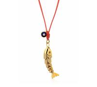 happymaker - Rote Kette Damen mit Beweglichem Fisch Anhänger und Türkischem Auge, Maritimer Schmuck, Lange Stoffkette, Größenverstellbar, Handmade in Deutschland