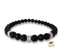 happymaker - Turmalin Armband für Männer und Frauen, handgefertigt in Deutschland, Turmalin, Lavastein und Sterling Silber Perlen, Perlenarmband schwarz mit echten Edelstein 6 mm Kugeln elastisch