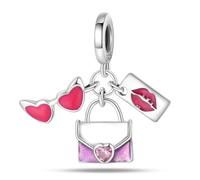 HappyStar 925 Sterling Silber Charms, Geeignet für Pandora Charms Armbänder für Frauen, Dangle Anhänger, Bead Charms für Damen, I LOVE MOM Geschenke zum Muttertag