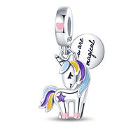 HappyStar 925 Sterling Silber Charms, Geeignet für Pandora Charms Armbänder für Frauen, Dangle Anhänger, Bead Charms für Damen, I LOVE MOM Geschenke zum Muttertag
