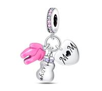 HappyStar 925 Sterling Silber Charms, Geeignet für Pandora Charms Armbänder für Frauen, Dangle Anhänger, Bead Charms für Damen, I LOVE MOM Geschenke zum Muttertag