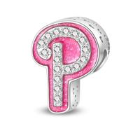 HappyStar Charm Buchstabe A~Z Charms Anhänger Silber 925,12 Zodiac Geburtstag Bead Charms für Damen,Rosa Geschenk,Passend für Pandora Europäische Armbänder und Halsketten