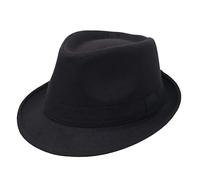 Happyupcity Schwarze Herren Manhattan Strukturierte Gangster Trilby Fedora Hut Jazz Cap Floppy Panama Hut Gentlemans Flat Hat, Schwarz, 60