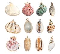 HAPPYYYAMI 12 Stück Natürliche Muschel Anhänger vergoldet Cauris Spirale konisch Muscheln Charme Strand Schmuck Herstellung Perle Basteln Handwerk für Halskette Schnalle