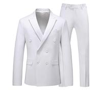 HARBINGG Herrenanzug, 2 Teilig, Slim Fit, Blazer, Zweireihig, Leger, Für Business, Hochzeit, Abendessen, Smoking, Anzug Für Männer, Klassischer Blazer, Hosen Set, 17 Farben Erhältlich, Weiß, XL