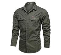 Harbrosrce Herren Baumwolle Gewaschenes Arbeitshemd Militärstil Freizeithemd Langarm Westernhemden Button-Down-Shirts für Wandern Angeln Golf, armee-grün, M