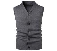 Harbrosrce Herren Schalkragen Strickweste Gestrickte Ärmellose Strickjacke Einfarbig Feinstrick Weste Knopfleiste Freizeitweste Strickpullover für Männer