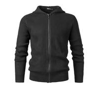Harbrosrce Herren Strickcardigan mit Hoodie Full Zip Up Sweater Langarm Casual Einfarbig Slim Fit Strickwaren Outdoor Grobstrick Jersey Jacke Top, Schwarz , XL