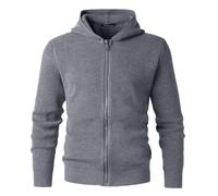 Harbrosrce Herren Strickcardigan mit Hoodie Full Zip Up Sweater Langarm Casual Einfarbig Slim Fit Strickwaren Outdoor Grobstrick Jersey Jacke Top, grau, M