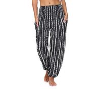 Haremshose Damen Sommer Hose - Sommerhose Damen Leicht- Boho Strandhose Damen Schlupfhose High Waist mit Taschen Drucken Freizeithose Luftige Yogahose Locker Pumphose Pluderhose Hosen für Frauen