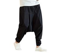 Haremshose Herren Baumwolle Freizeitmode Lose Reine Farbe Hip Hop Stil Baumwolle und Leinen Länge Hose (L,Schwarz)