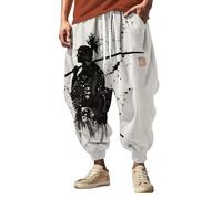 Haremshose Herren Japanisch Jogginghose Breit Pumphose Sommerhose Lässiges Pluderhose mit Lustige Cartoon Drucke Hip Hop Straßen-Stil Aladinhose Herren Breites Bein Freizeithose