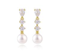 HARJJME Perlen Ohrringe Silber 925 Hängend Damen 14K Vergoldet Zirkonia Glitzer Lange Gold Ohrhänger Hypoallergene Wasserfest Modeschmuck Hochzeit Geschenk für Frauen Mama Teenager Mädchen