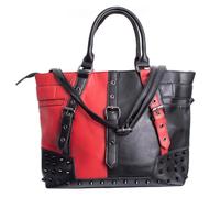 Harleen Nietenbesetzte Tasche in Schwarz und Rot - Punk-Umhängetasche für Gothic- und Alt-Styles