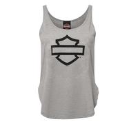 Harley-Davidson Ärmelloses Tanktop für Damen, offene Stange und Schild, geschwungener Saum, Grau, Grau, X-Large