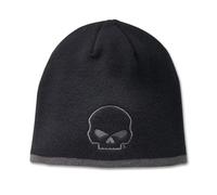 HARLEY-DAVIDSON Beanie Willie G Skull - Schwarze Strickmütze mit Totenkopf-Logo, warme Unisex Wintermütze