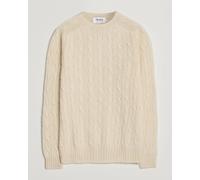 Harley Of Scotland Brushed Supersoft Lambswool Cable Vanilla Weiß L