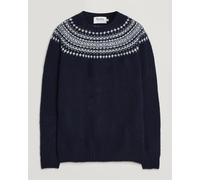 Harley Of Scotland Brushed Supersoft Lambswool Yolk Fairisle Navy/Snow Blau XL