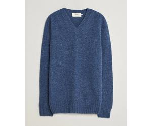 Harley of Scotland for Care of Carl Brushed Supersoft Lambswool V-Neck Blau S