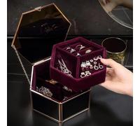 HARLIANGXY Schmuckkästchen Glas, Schmuckschatulle mit Deckel, Samt Schmuckbox, Doppelschichten Schmuckkasten Schwarz, Metall Schmuckkoffer für Ohrringe, Ringe, Halsketten, Armbänder