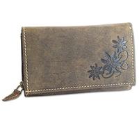 HAROLD'S Damen Geldbörse Leder Langbörse große Damenbörse Portemonnaie mit Edelweiß-Prägung antikbraun (5497)