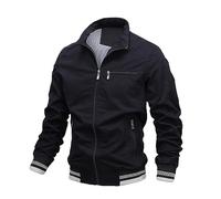 Harrington Herren-Bomberjacke aus Baumwolle, leichte Windjacke, Sportjacke, langärmelig, Stehkragen, durchgehender Reißverschluss, leichter Mantel mit Reißverschlusstaschen, Arbeit, Business,