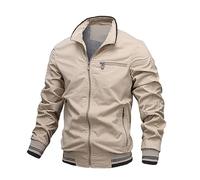 Harrington Herren-Bomberjacke aus Baumwolle, leichte Windjacke, Sportjacke, langärmelig, Stehkragen, durchgehender Reißverschluss, leichter Mantel mit Reißverschlusstaschen, Arbeit, Business,