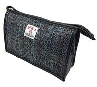Harris Tweed Kulturbeutel in Grau mit rotem Überkaro, Grau und Rot, Kulturbeutel
