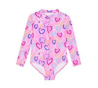 Harry Bear Schwimmanzug Kinder mit Herzen Print, Badeanzug Langarm Einteiler mit Reißverschluss, bequemer Badeanzug mädchen 158