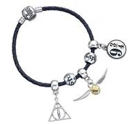 Harry Potter - Armband en Cuir + 3 Charms + 2 Perlen - Plaqué Argent, Einheitsgröße, Leder, ohne Stein, Einheitsgröße, Leder, ohne Stein