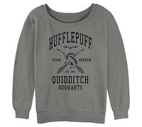 Harry Potter Damen and The Deathly Hallows Hufflepuff Quidditch Seeker Invert Junior Raglan-Pullover mit Coverstitch Fleece, Grau meliert, Groß