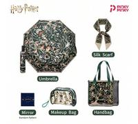 Harry Potter Damen Handtaschen Set, inklusive schwarze College-Stil Kosmetiktasche, Regenschirm, Seiden-Schal Clutch, Shopper Tasche für den Arbeitswe
