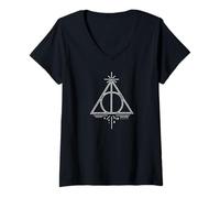 Harry Potter Deathly Hallows Line Art T-Shirt mit V-Ausschnitt