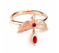 Harry Potter Fawkes Ring aus Sterlingsilber, mit Rotgold vergoldet, Größe L, groß, rosévergoldet, mit Kristall, Large, Rosévergoldetes Sterlingsilber, Kristall