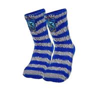 Harry Potter Hausschuhsocken - mit Kunstfell gefüttert, rutschfest, warm und bequem, Hogwarts-Haus, Blau, Silber, Einheitsgröße