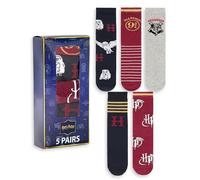 Harry Potter Hedwig & Hogwarts Wappen Damen Wadensocken 5er-Set | Rote, marineblaue, graue Streifen & Grafiken | Alltagskleidung | Gleis 9 3/4 & HP Logo | HP Merch - 4-8 UK