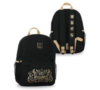 Harry Potter Hogwarts Crest Small Black Nylon Backpack for School or Kids Travel, Side Meshed Pockets, Includes Personalised Name Label