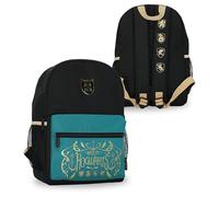 Harry Potter Hogwarts Crest Small Black Nylon Backpack for School or Kids Travel, Side Meshed Pockets, Includes Personalised Name Label