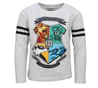 Harry Potter Hogwarts Jungen Langarmshirt „Crest“ - Offizielles Lizenzprodukt - 100 % Baumwolle - Größen 134-164 - Rot oder Grau, Farbe: Grau, Bekleidungsgröße: 140
