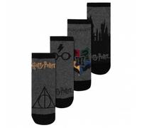 Harry Potter Socken für Herren - Hogwarts Männer Sneaker Strümpfe Grau/Schwarz (4er Pack) (DE/NL/SE/PL, Numerisch, 43, 46, Regular, Regular, Grau/Schwarz)