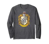 Harry Potter Hufflepuff House Crest Langarmshirt, Unisex für Erwachsene, Anthrazit Meliert, M