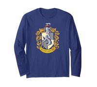 Harry Potter Hufflepuff House Crest Langarmshirt, Unisex für Erwachsene, Marineblau, S