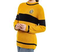 Harry Potter Hufflepuff Quidditch Pullover:Hogwarts Haus Hufflepuff Quidditch Uniform Replik Rippstich Strickpullover Rundhals Pullover für Damen und Herren, Gelb / Schwarz, XS